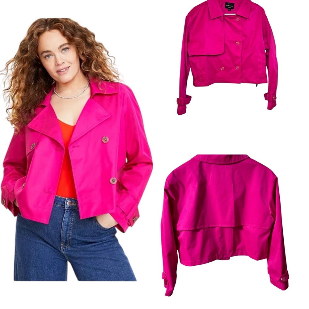 Haute Monde Hot Pink Cropped Double Breasted Jacket. Trench Style, Boxy‎ fit MED